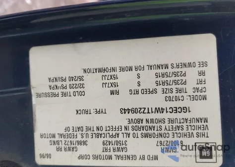 1996 Chevrolet Gmt-400 C1500 from USA, damaged, VIN 1GCEC14W1TZ209443